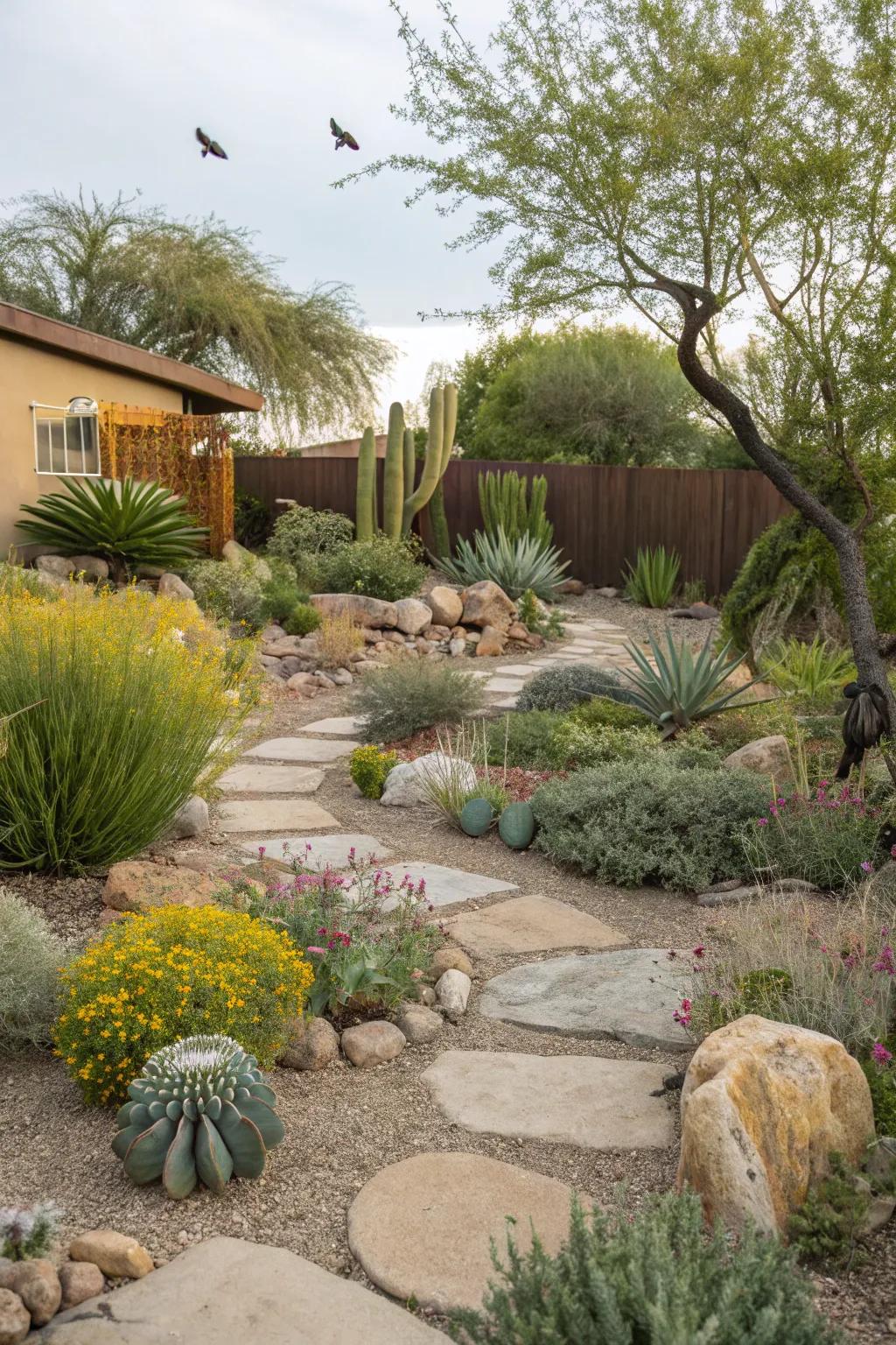 Xeriscaping offers a water-wise solution for a lush backyard.