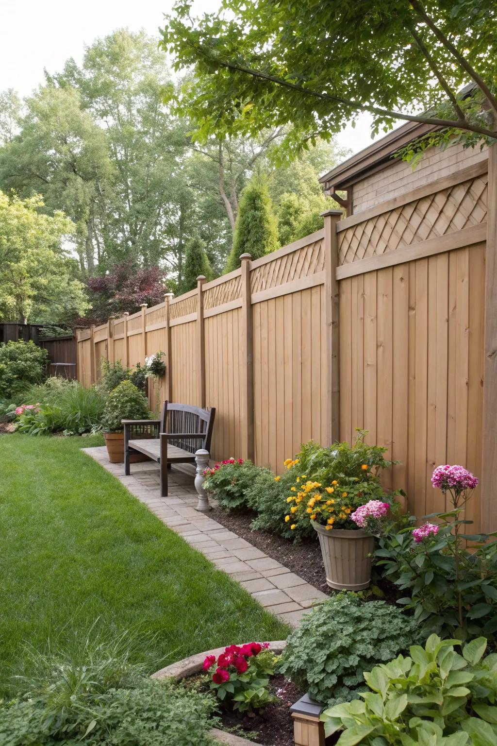 A stylish privacy fence offering seclusion in a bustling neighborhood.