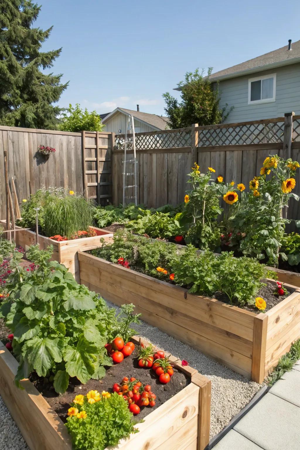 Raised garden beds offering a practical and attractive planting option.