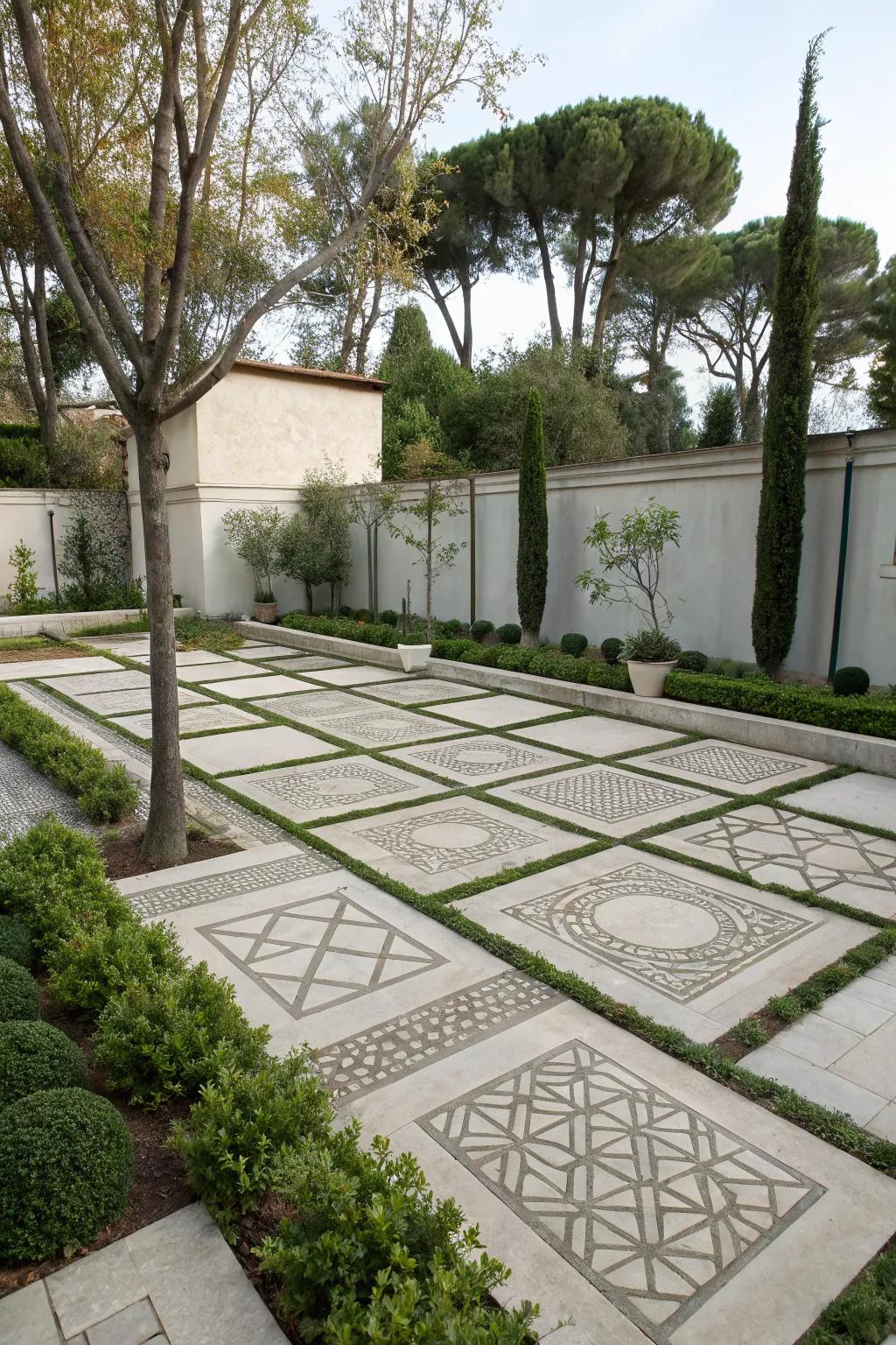 Add a modern touch with geometric landscaping.