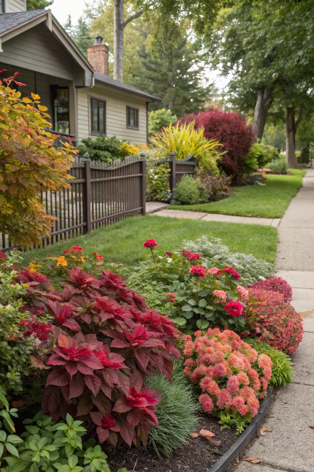 A vibrant mix of plants creating texture and color.