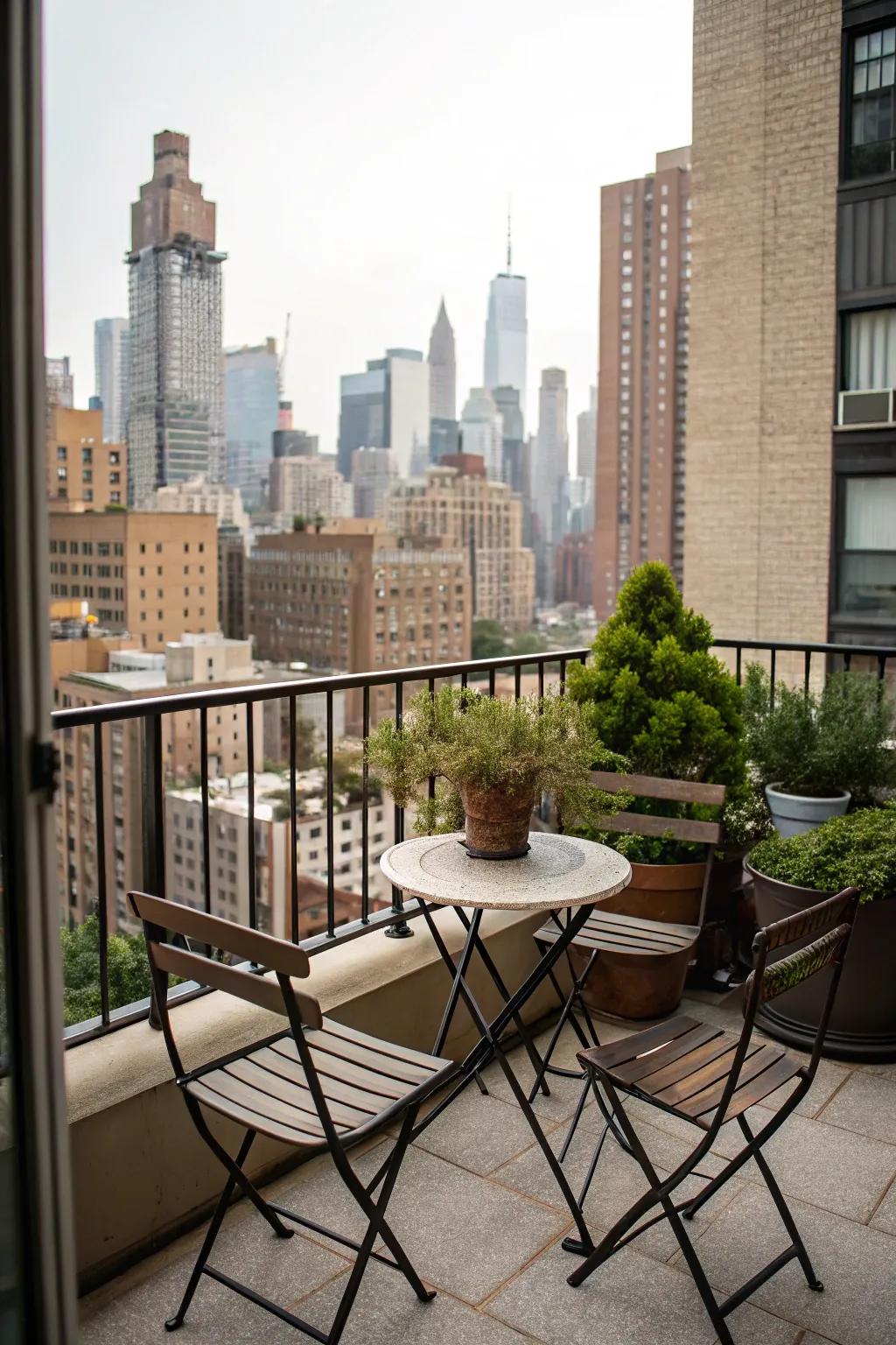 Compact bistro set for efficient use of balcony space.