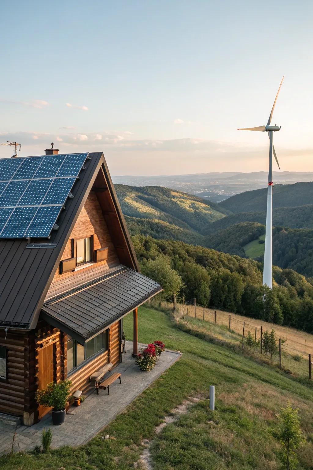 Harnessing the power of the sun and wind for a sustainable cabin.
