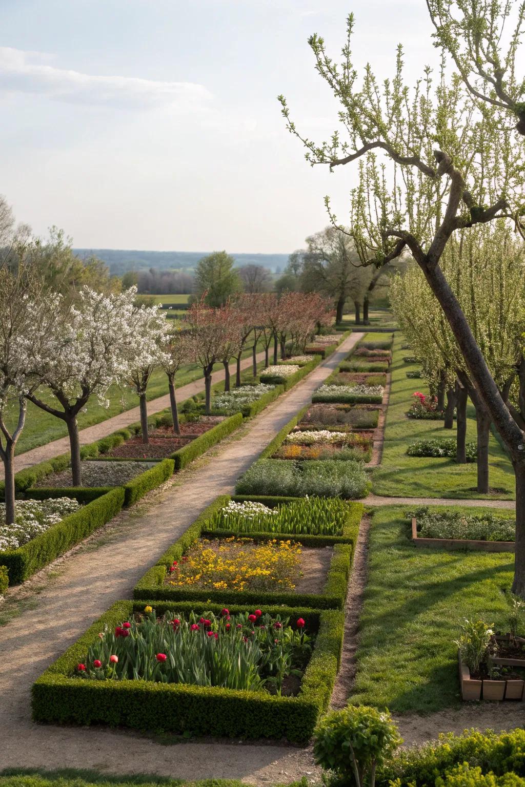 Landscaped gardens bring structure and style to the orchard.