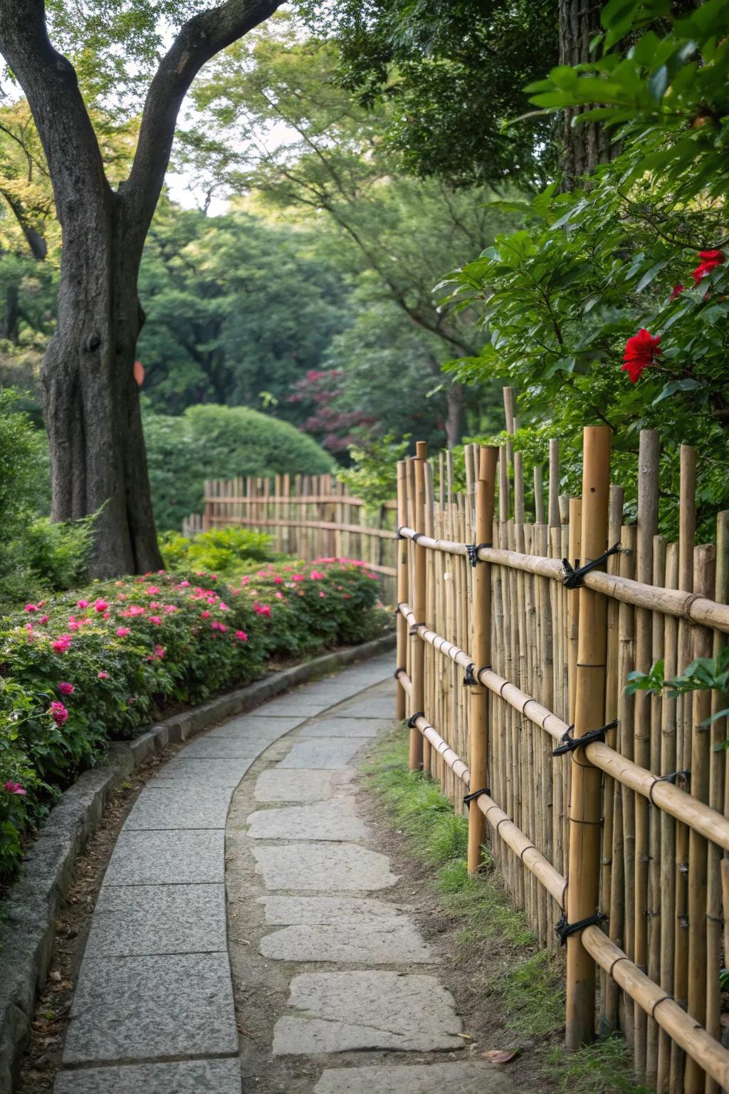 A natural bamboo fence adding privacy and style.