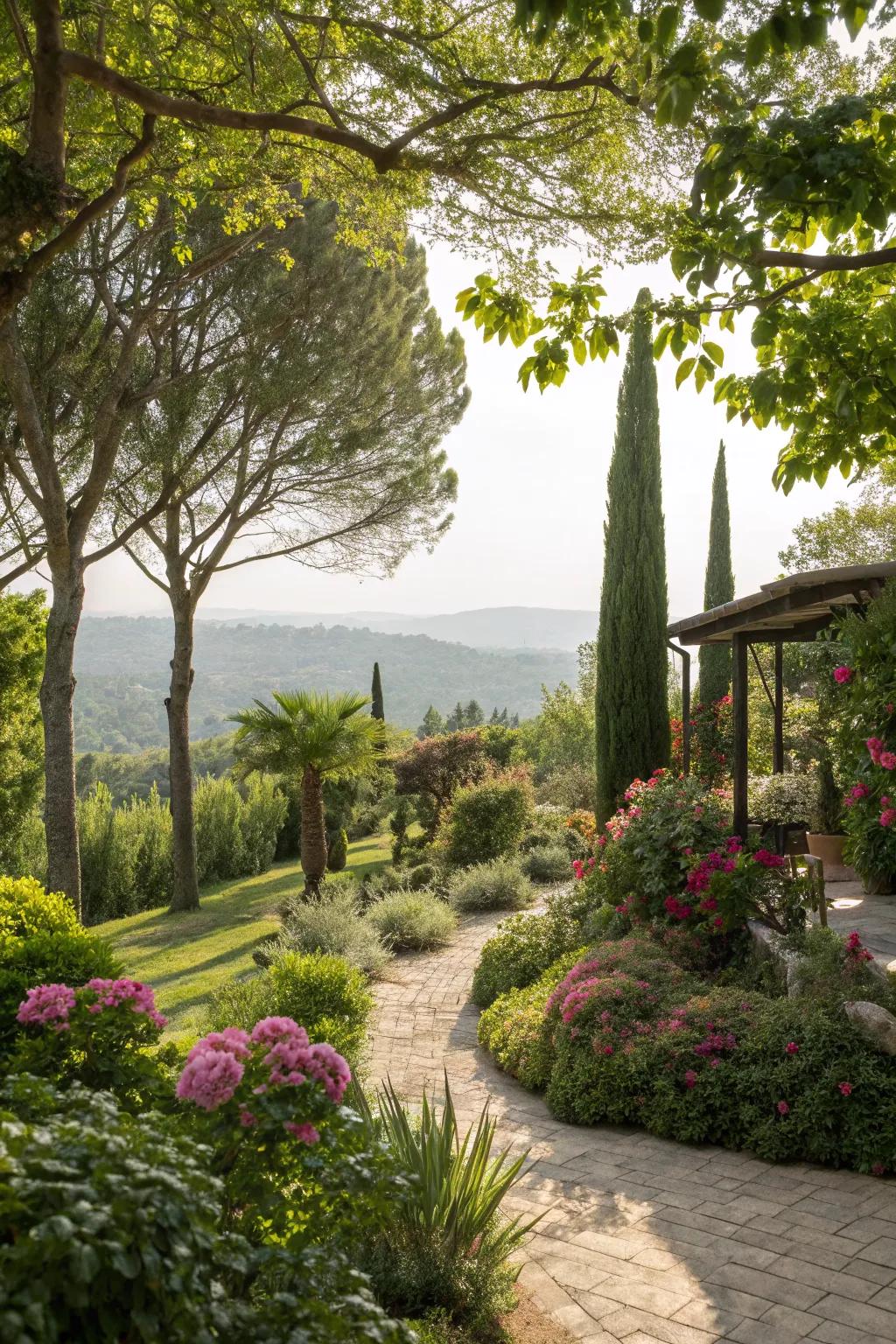 A vibrant outdoor space enhanced by diverse greenery.