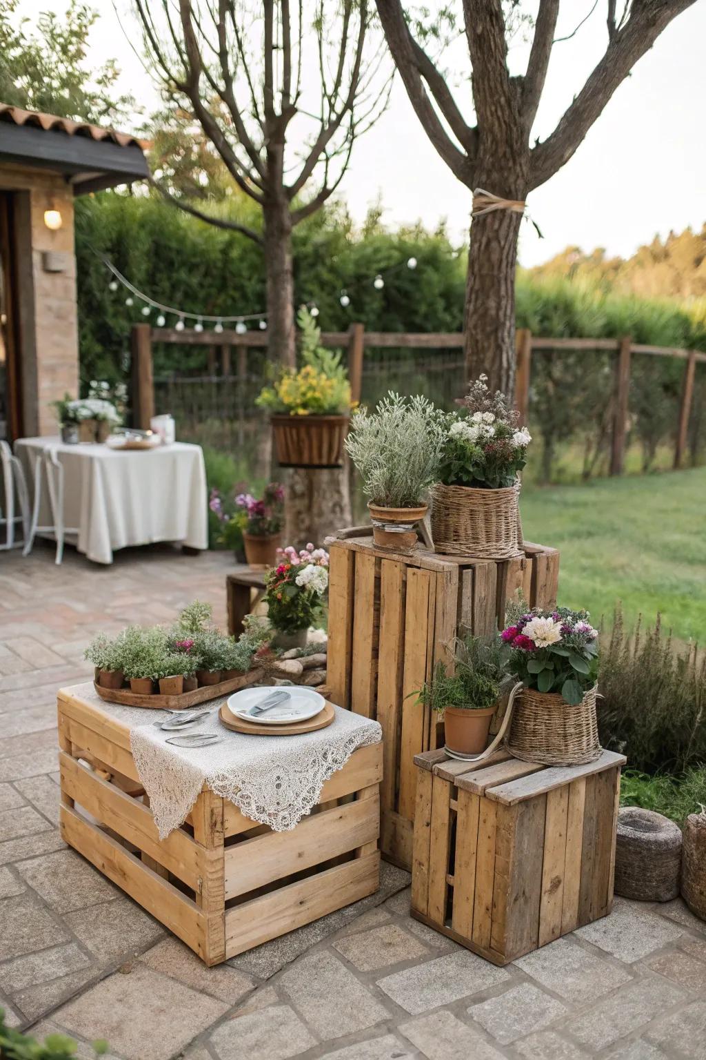 Nature-inspired decor adds a rustic charm to the celebration.