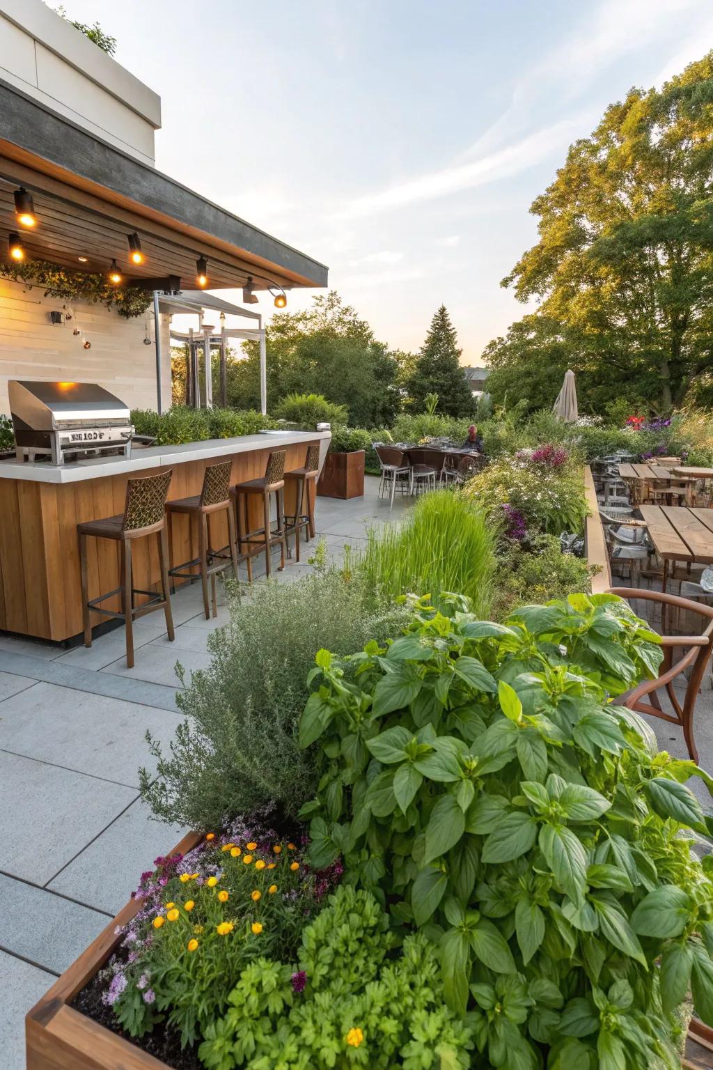 A herb garden adds a delightful fragrance and flavor.