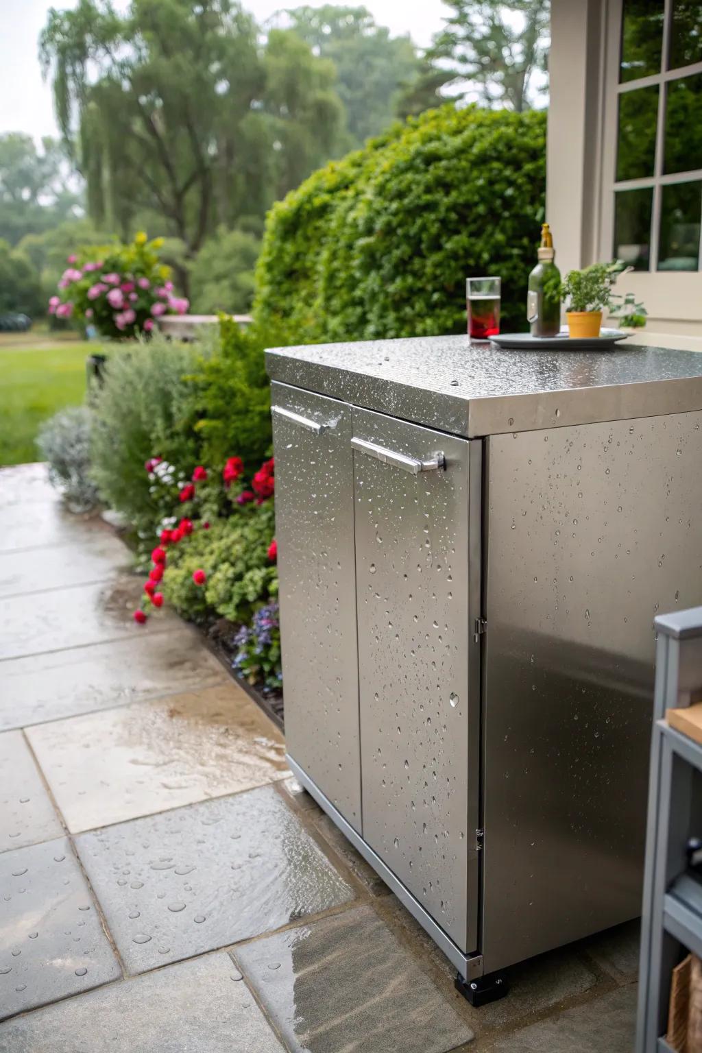 Weather-resistant materials ensure your bar cabinet withstands the elements.