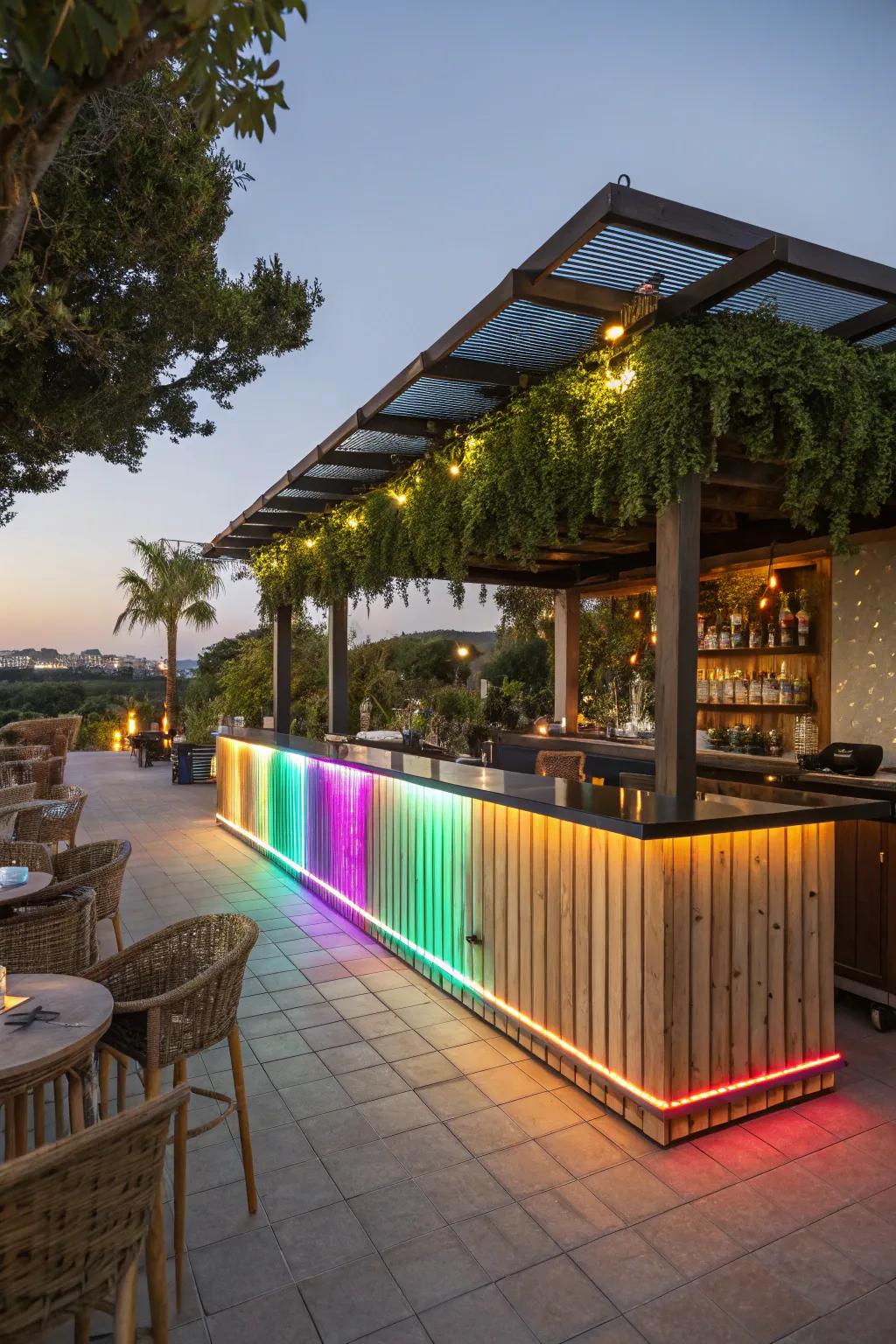 LED strips bring a modern and colorful element to your bar.