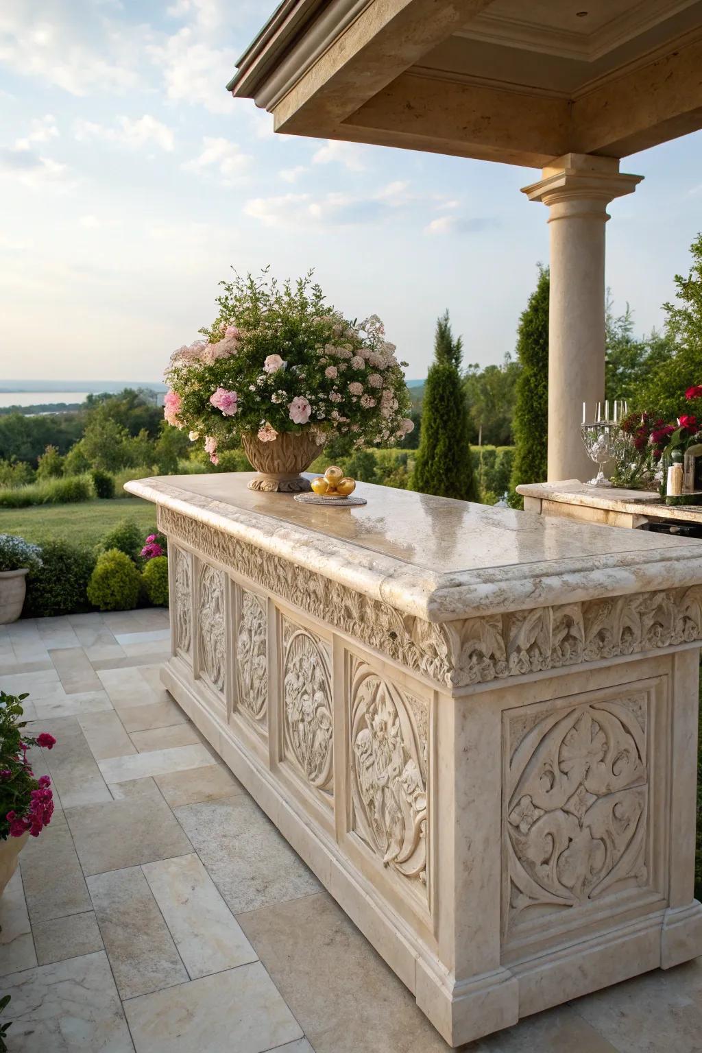 Timeless beauty with a natural stone bartop.