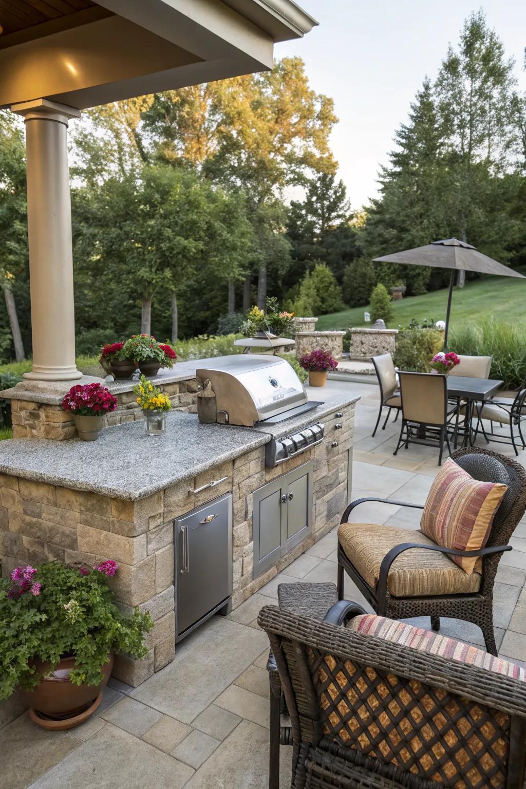 Granite countertops bring enduring elegance to your BBQ area.