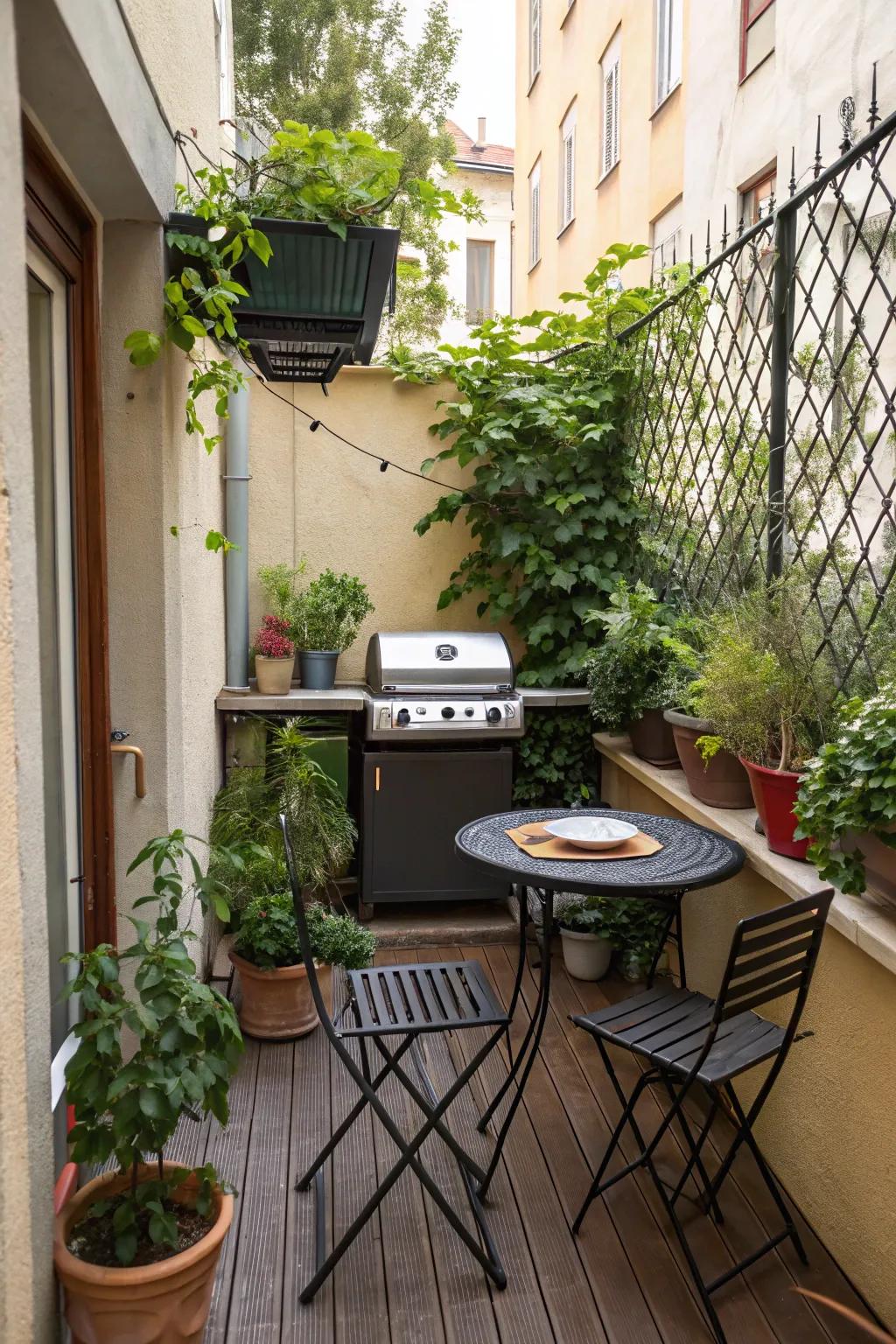 Maximize your space with a compact balcony grill.