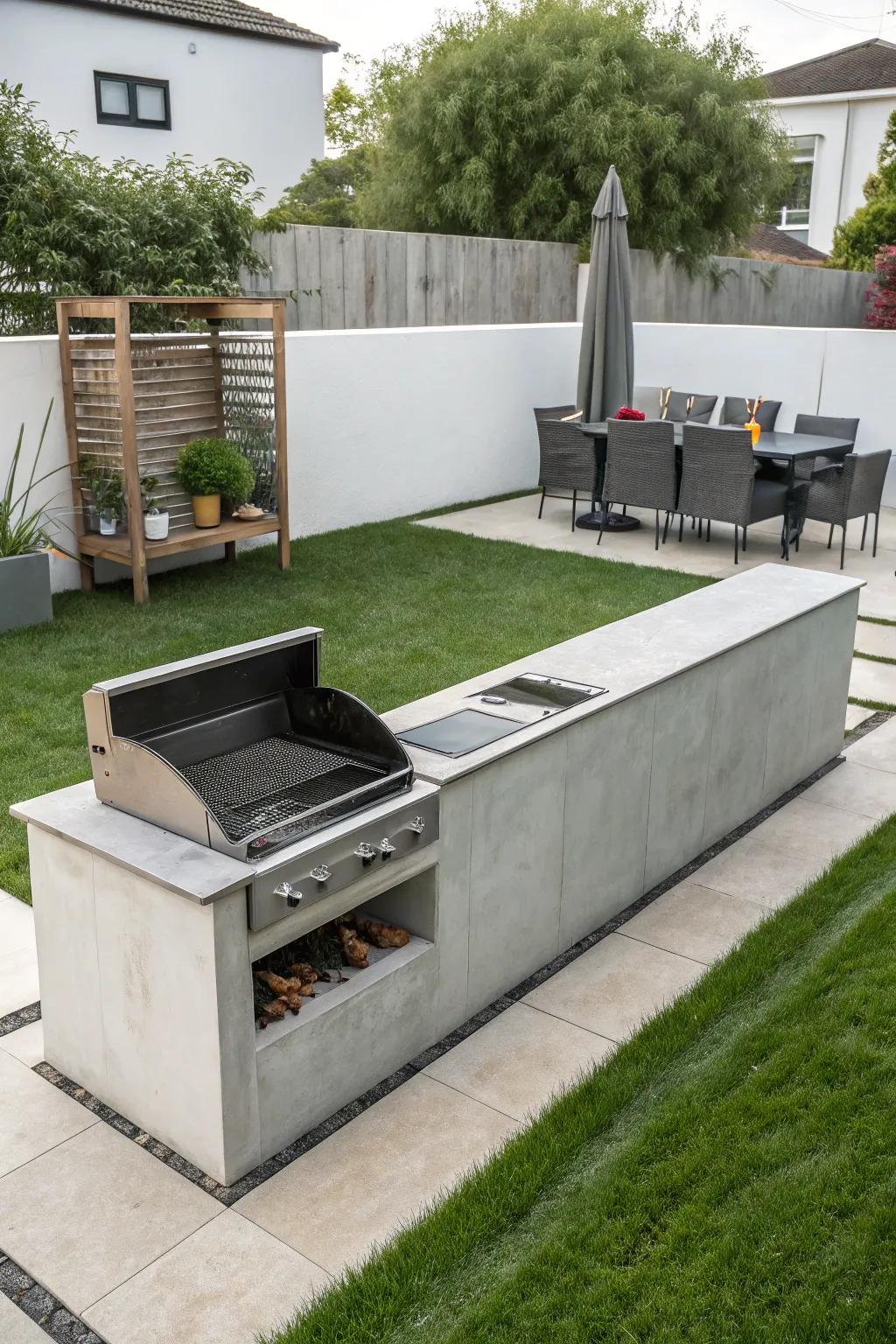 Achieve modern elegance with a minimalist concrete BBQ pit.