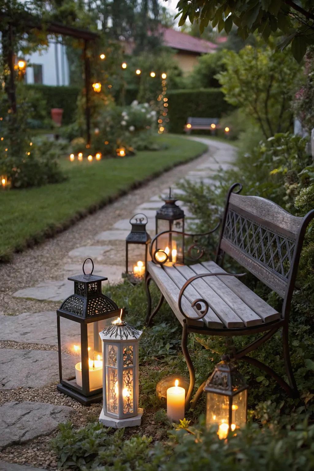 Lanterns add a rustic charm to your bench setup.
