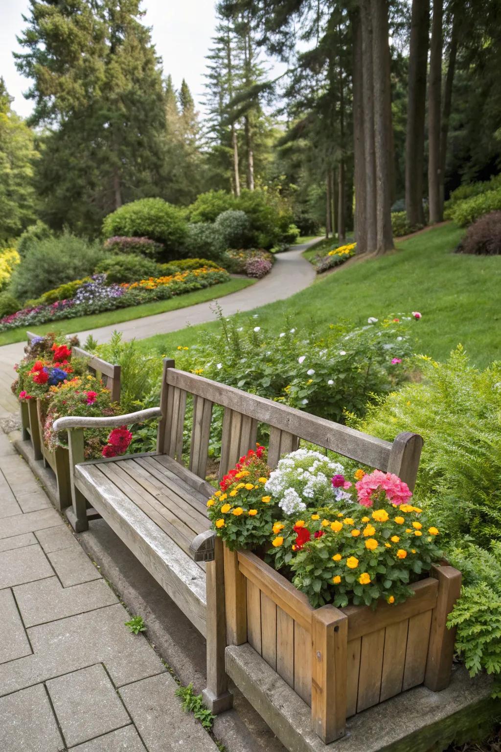 Planter benches add a functional and decorative element to outdoor areas.