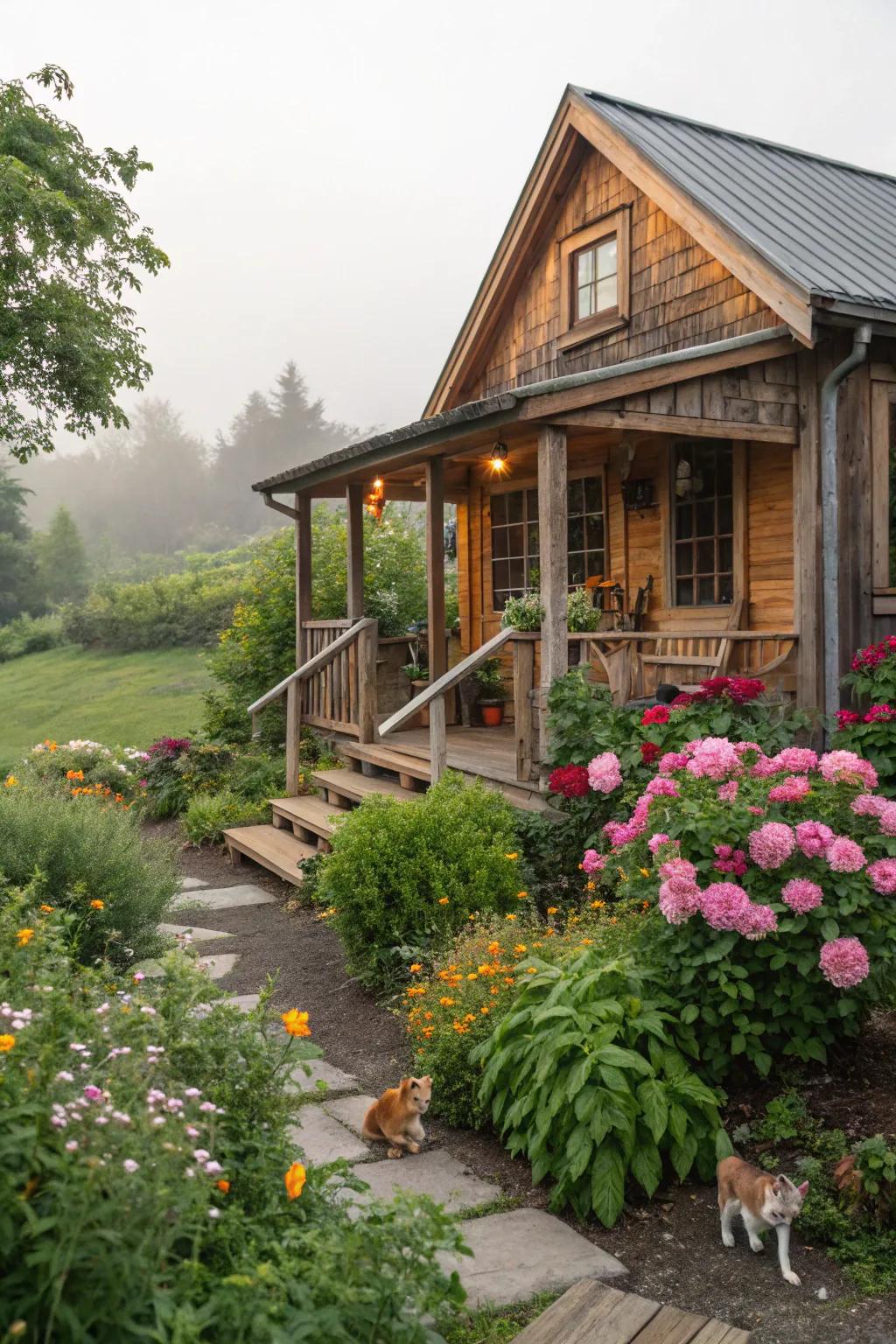 Rustic wooden cabins offer charm and durability.