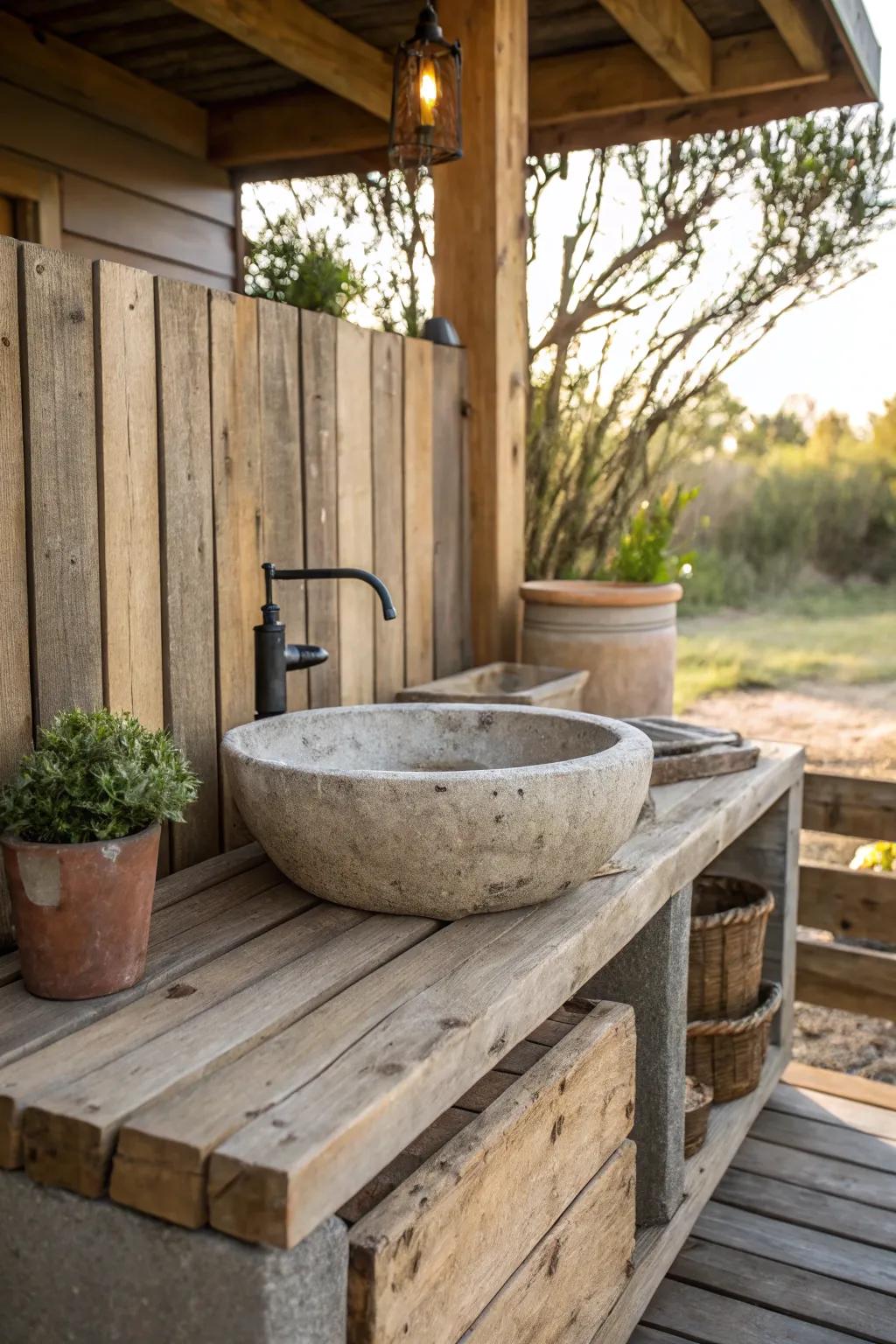 Reclaimed wood complements concrete beautifully