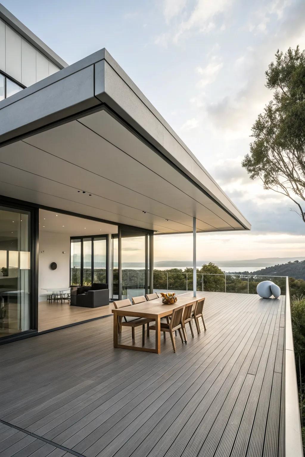 A sleek, modern deck with a flat roof for a contemporary vibe.