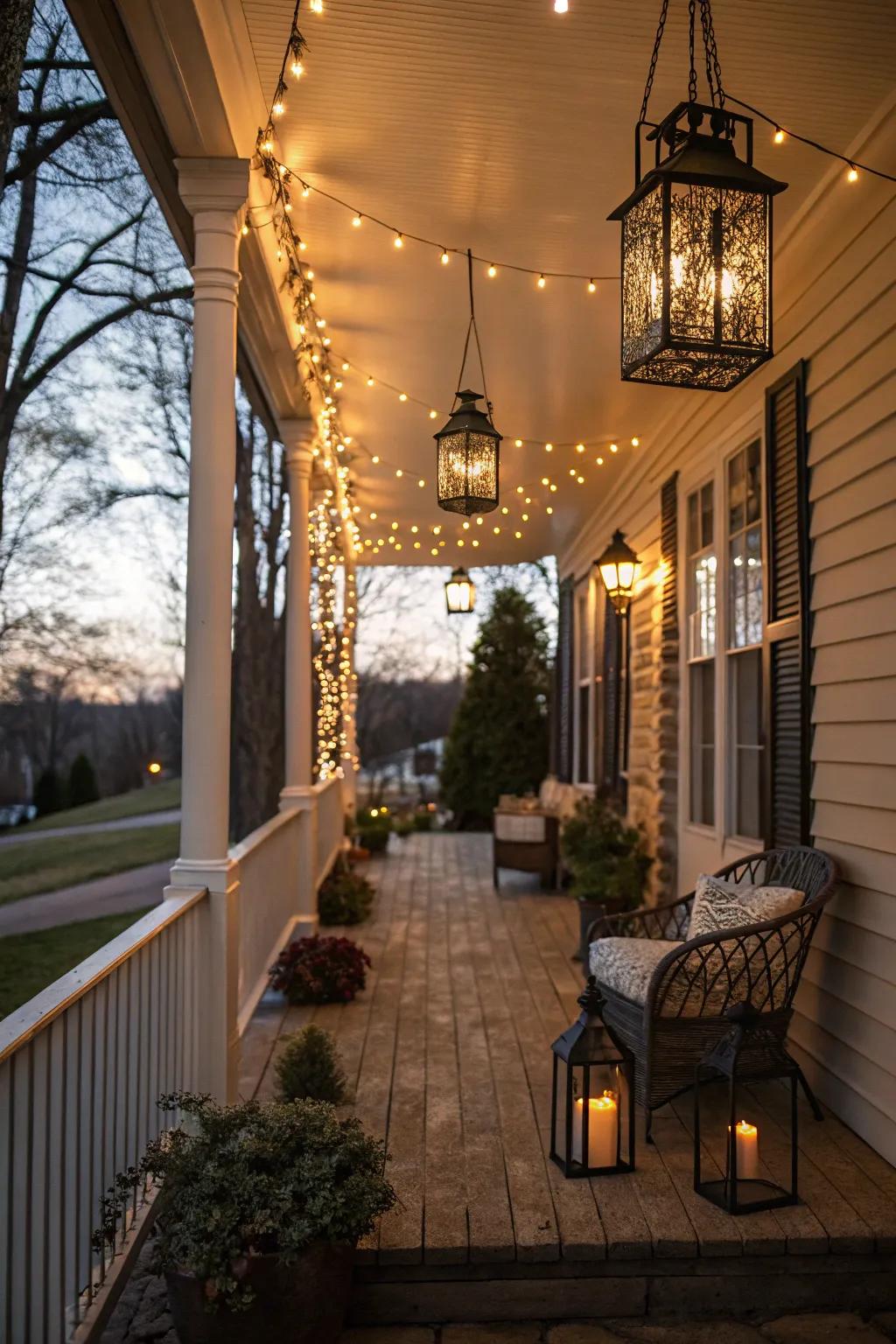 Enhance your porch's ambiance with stylish lighting.