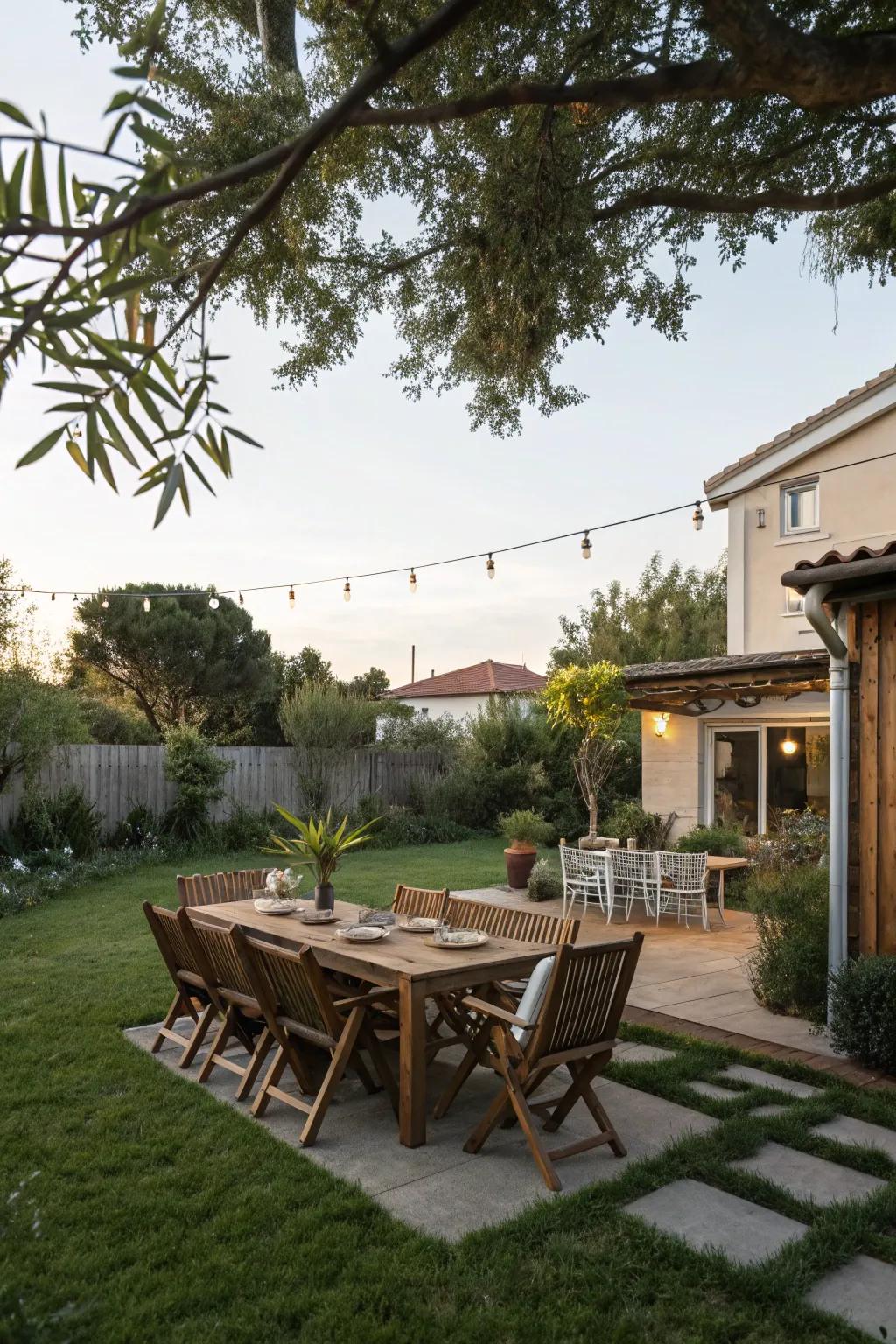 An inviting dining area makes outdoor meals a delightful experience.