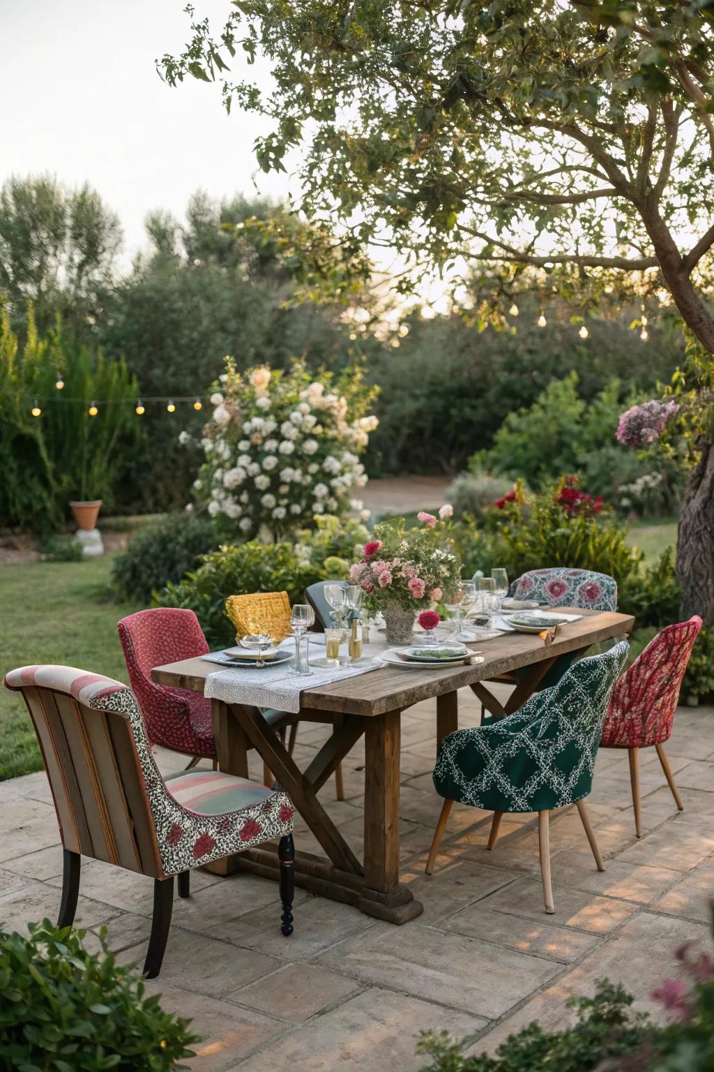 Add charm and character with an eclectic mix of seating around your table.