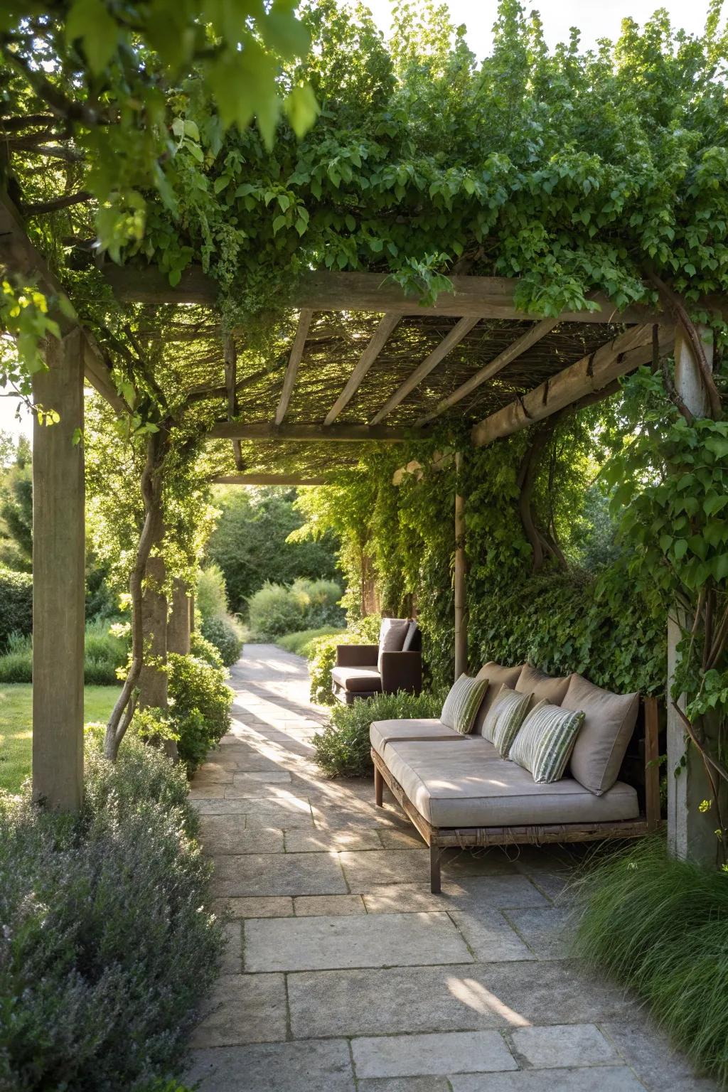 Escape the sun under a beautifully crafted pergola, your personal oasis of calm.