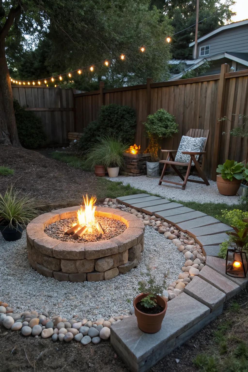 A gravel surround adds elegance and safety to your fire pit.
