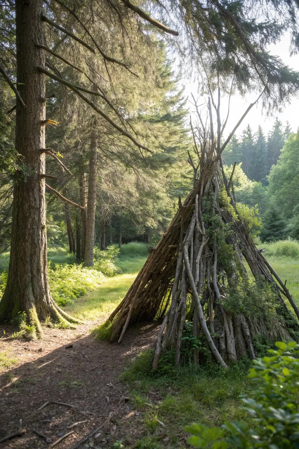 A natural fort made from sticks, perfect for blending into the garden.