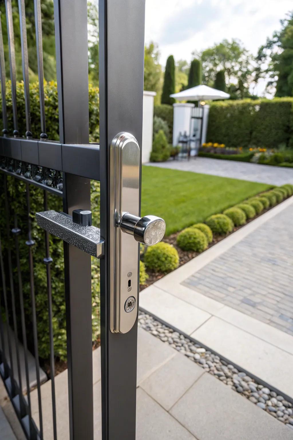 A sleek, modern gate lock that adds aesthetic appeal.