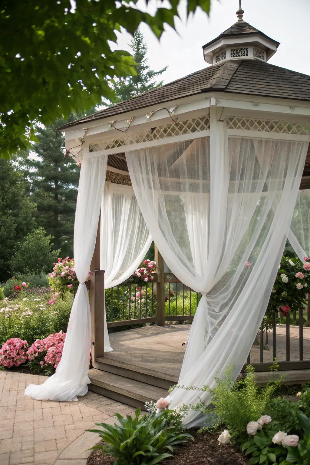 Sheer curtains add elegance and privacy to your gazebo.