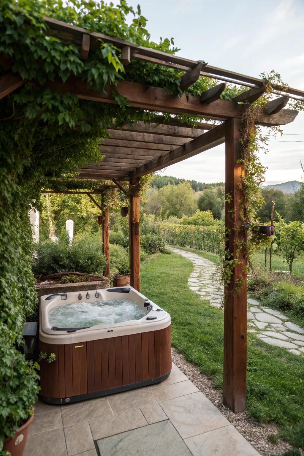 A pergola adds elegance and partial shade to your hot tub space.