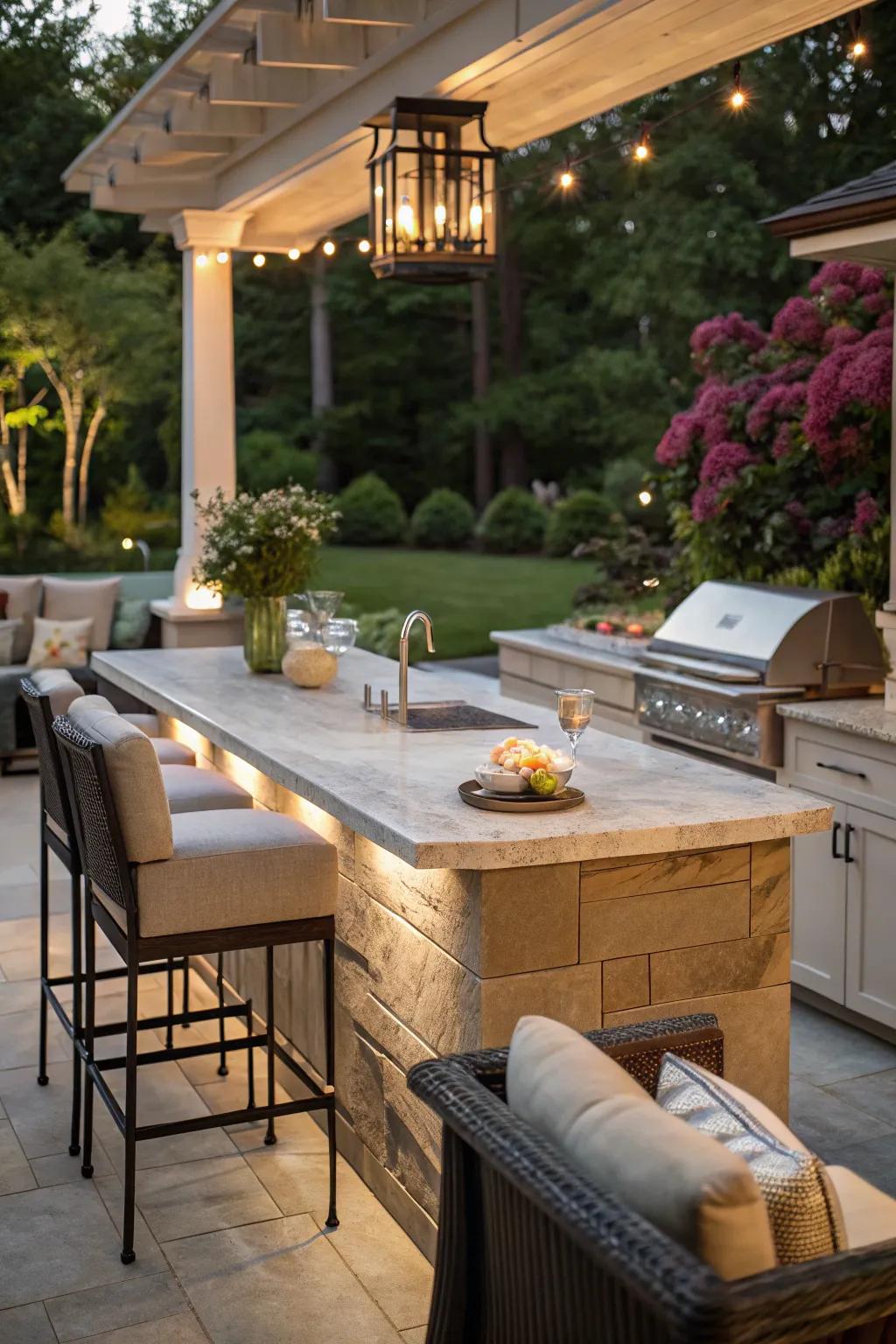 Quartzite countertops offer elegance and durability.