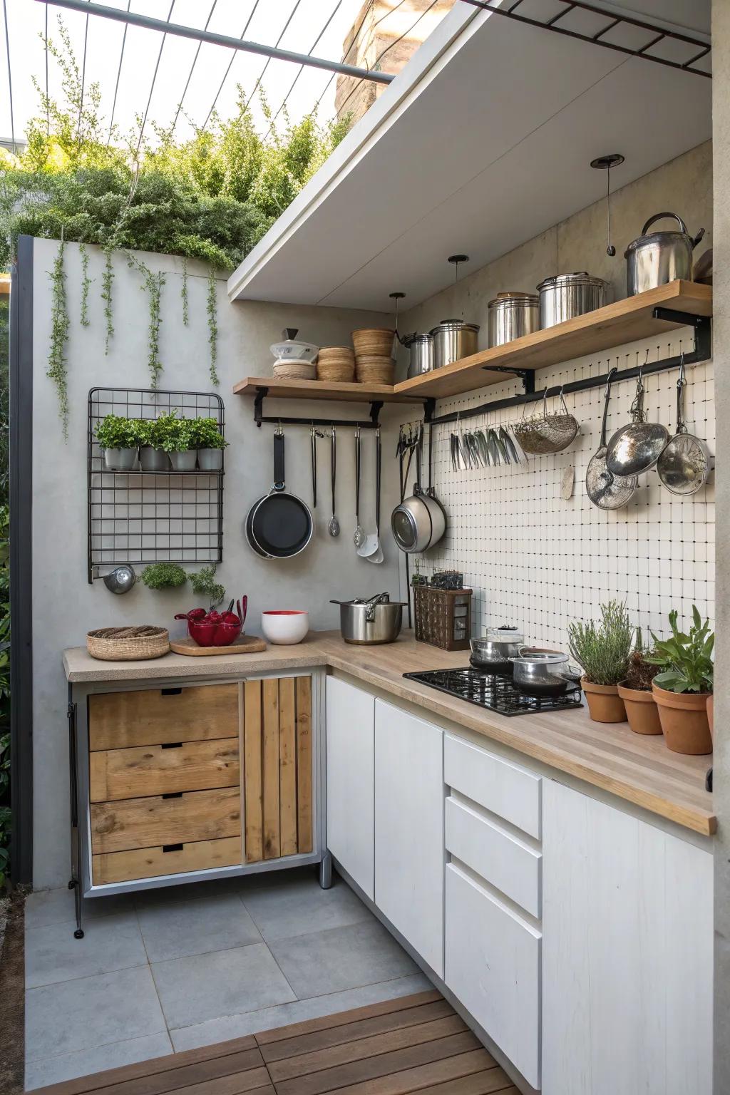 Vertical storage makes smart use of limited space.