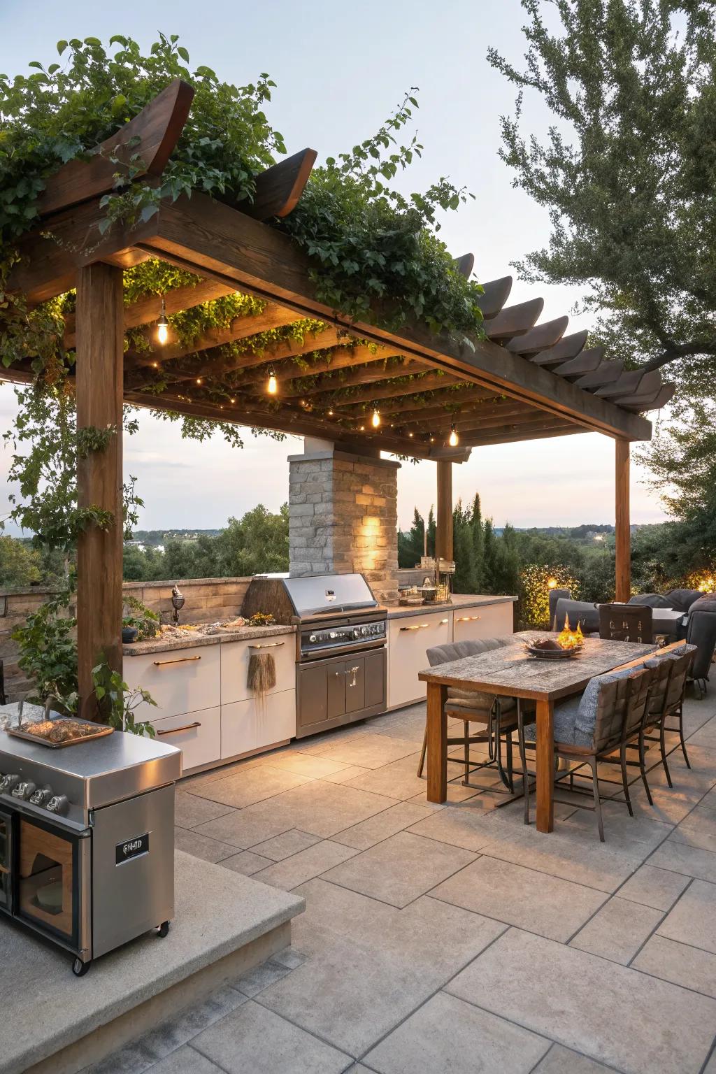 A pergola offering style and comfort to your outdoor kitchen.