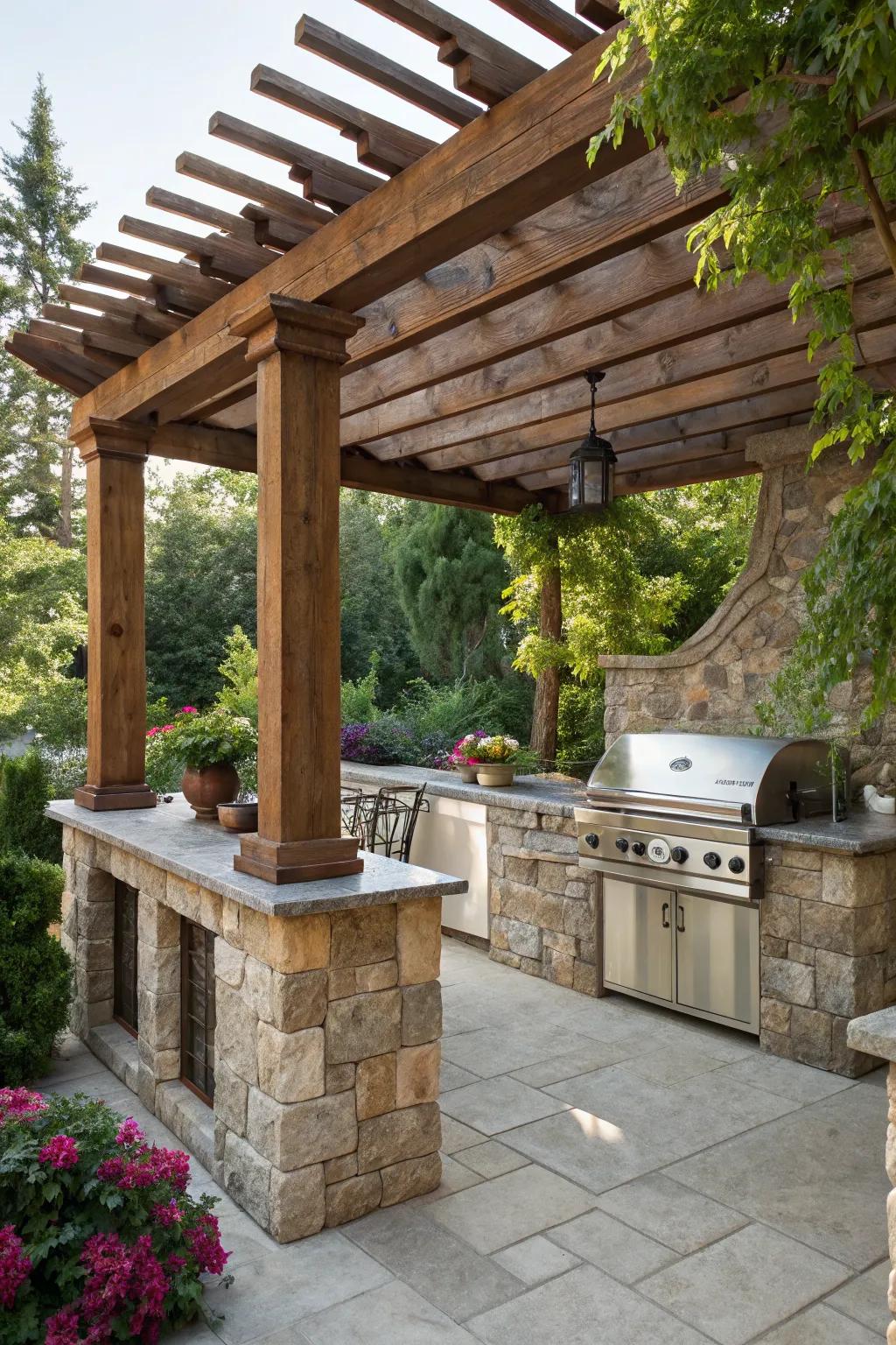 Nature-inspired elements create a serene and stylish shaded area.