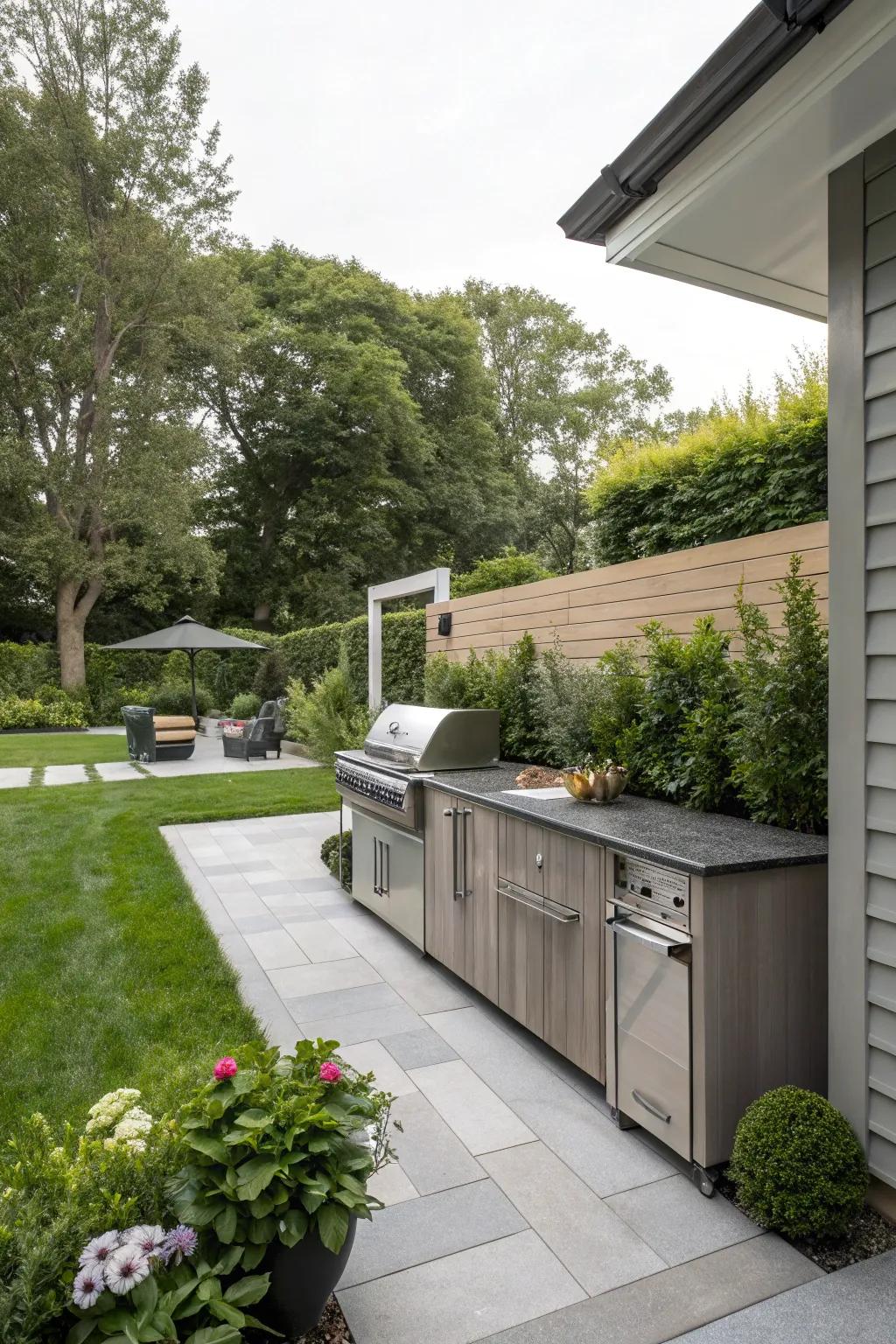 Composite siding offers a low-maintenance, wood-like appearance for outdoor kitchens.