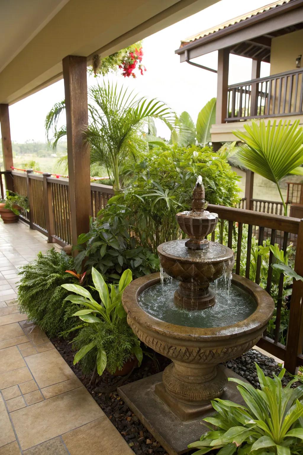 A water feature adds tranquility to your outdoor retreat.