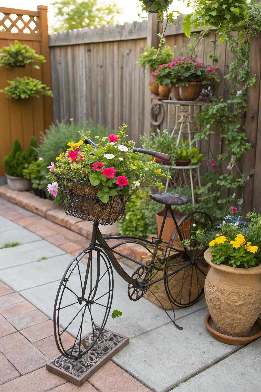 Compact and charming: the mini vintage bicycle plant stand.