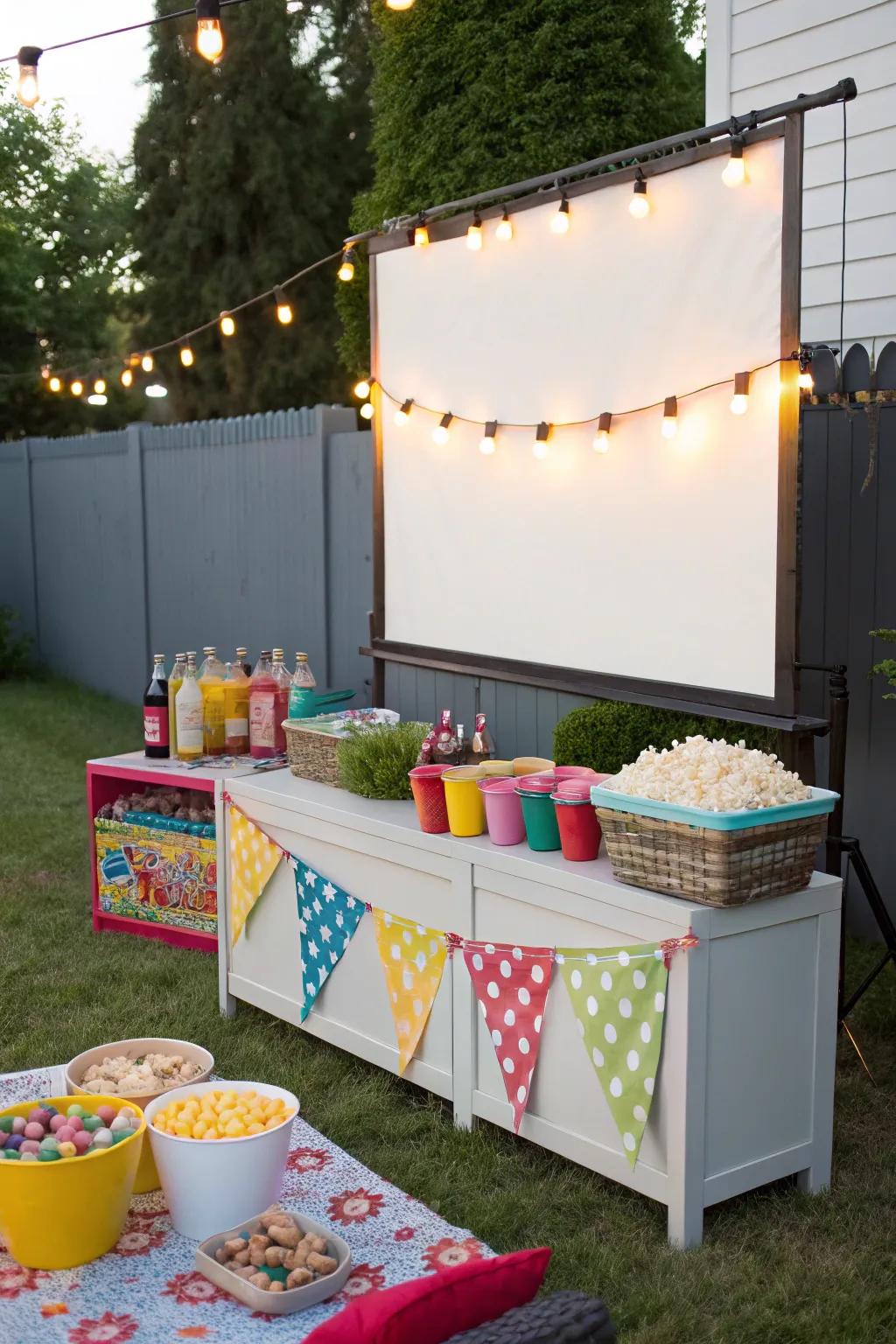 A snack bar completes the cinema experience under the stars.