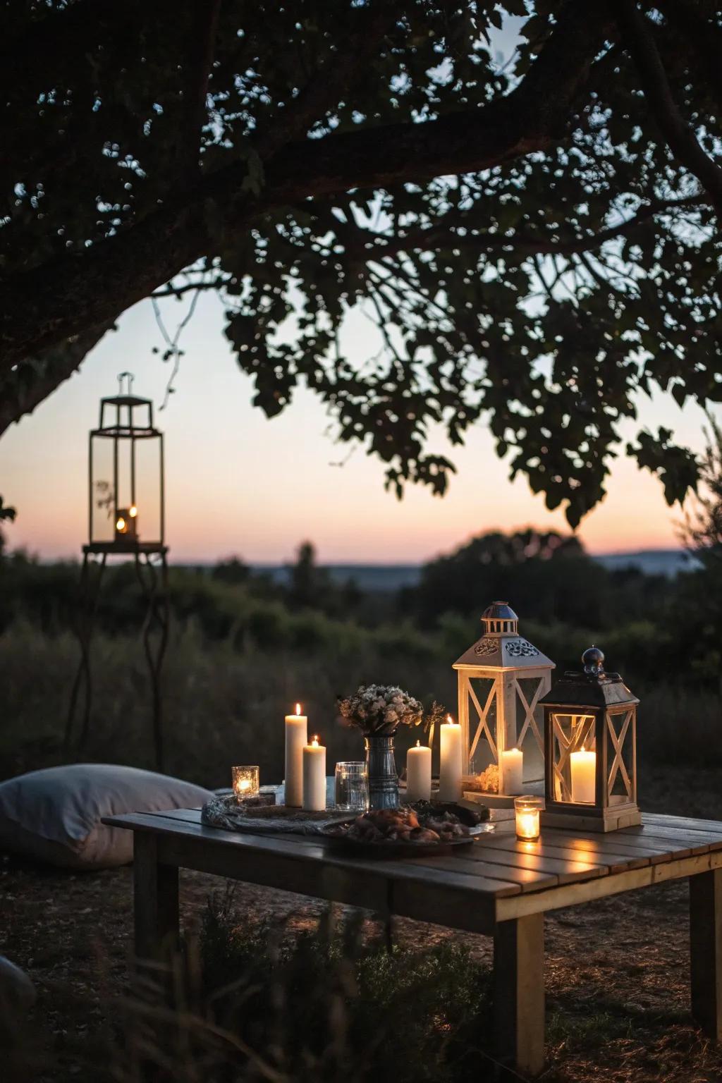 Lanterns create a warm and inviting evening ambiance.