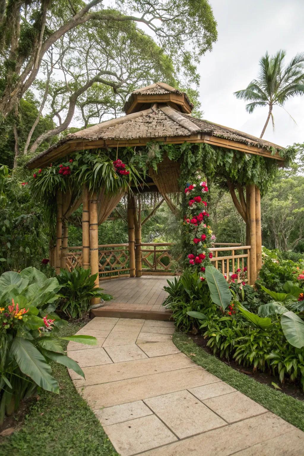 Create a getaway with a tropical-themed gazebo.