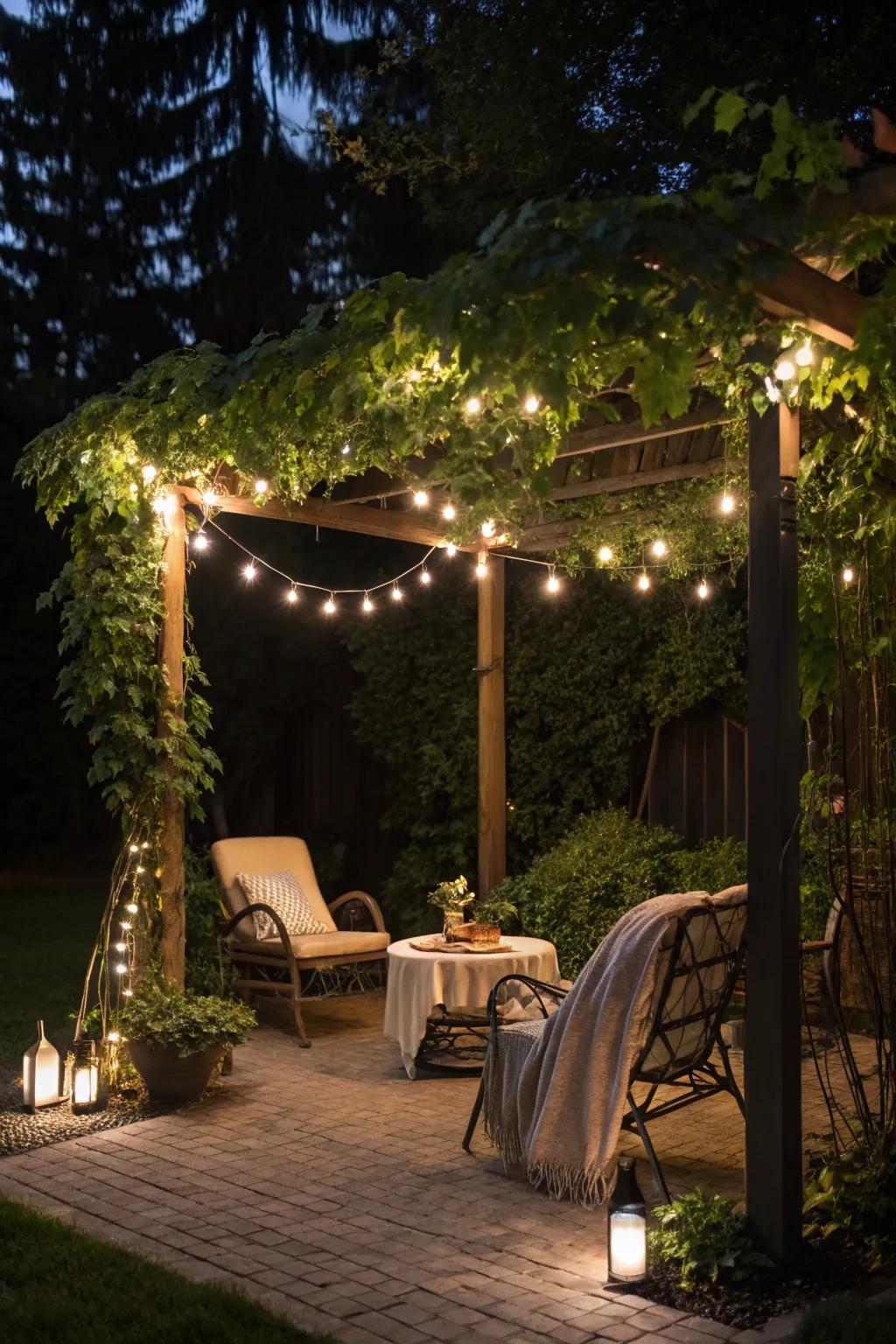 Integrated lighting transforms your pergola into a nighttime haven.