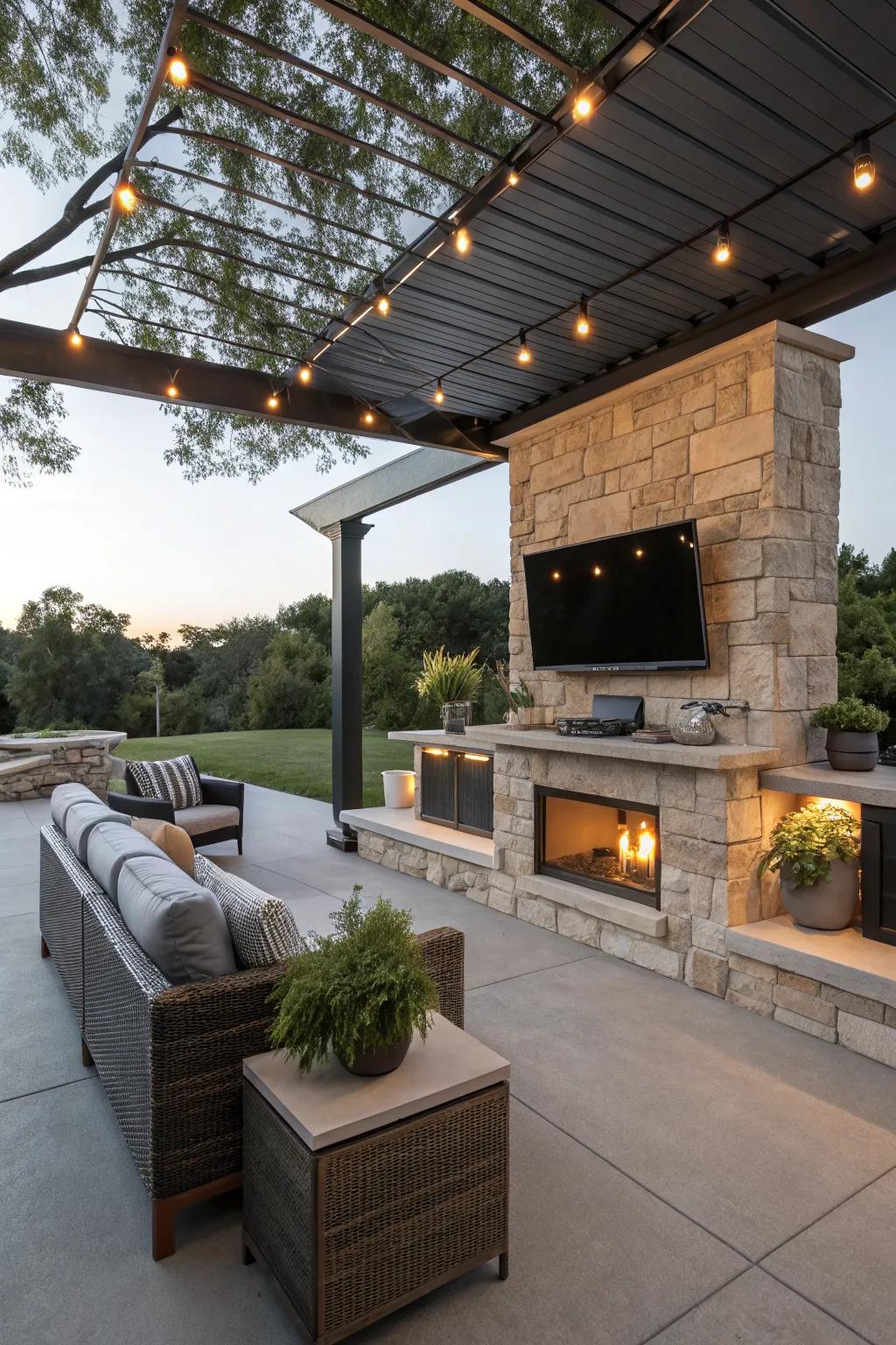 Achieve a sleek, modern look with a stone and concrete TV stand.