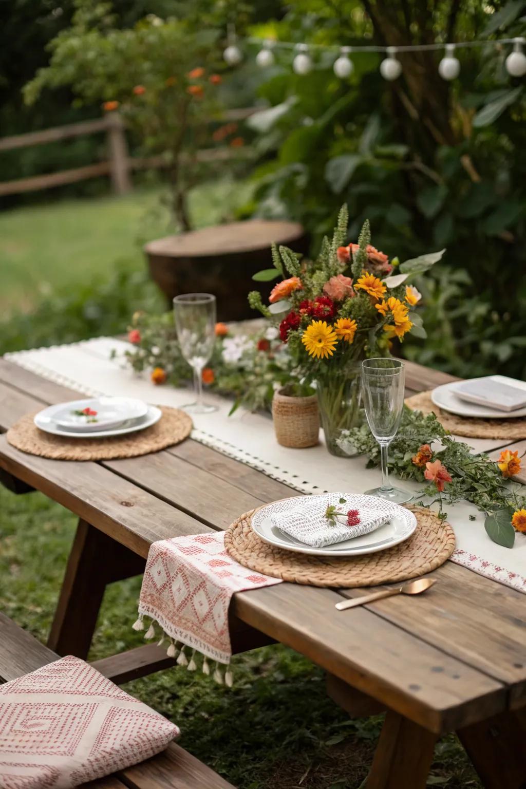 An elegant dining setup elevates the picnic experience.