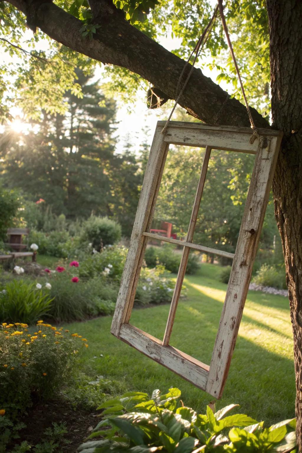 Repurposed window frames add character and charm.