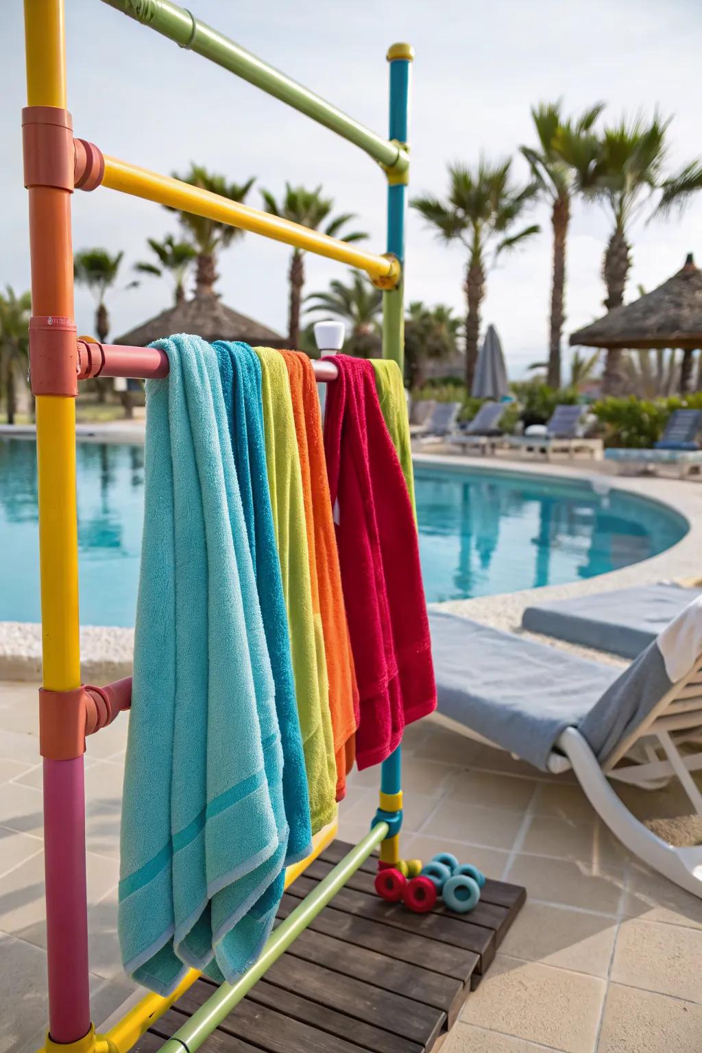 DIY PVC pipe racks allow for colorful, personalized designs.
