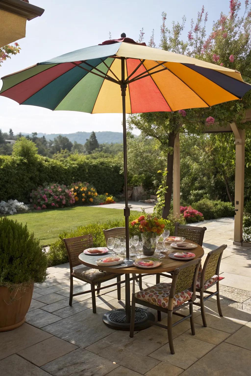 Umbrellas offer flexible, portable shade.
