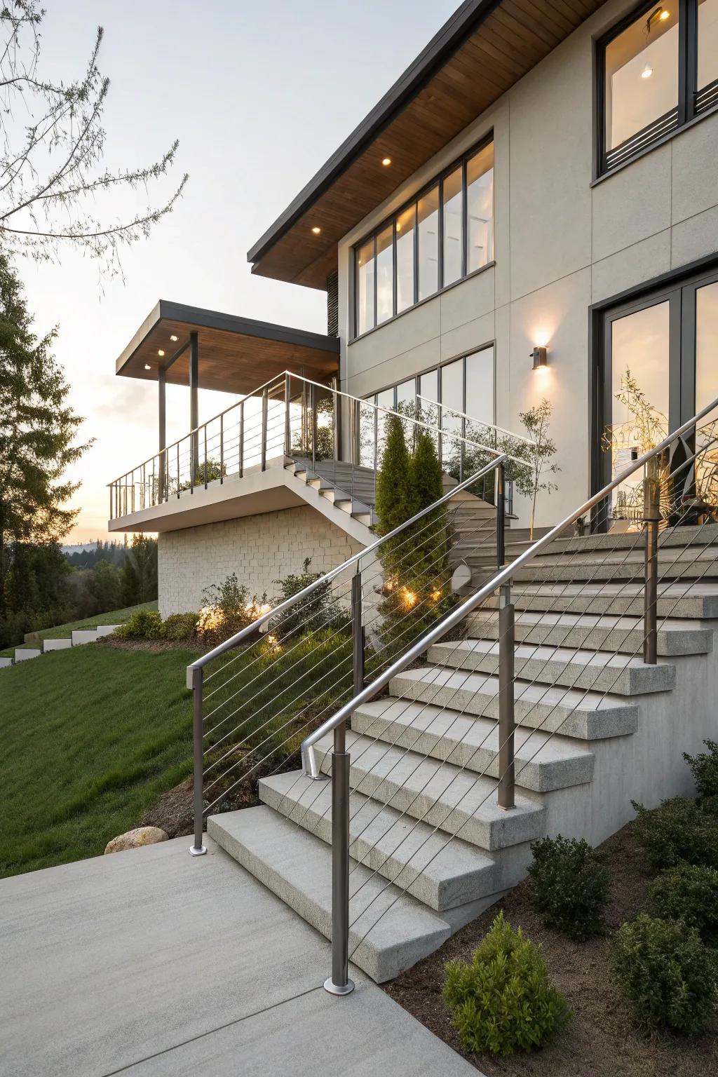 Cable railings offer a minimalist design with maximum view.