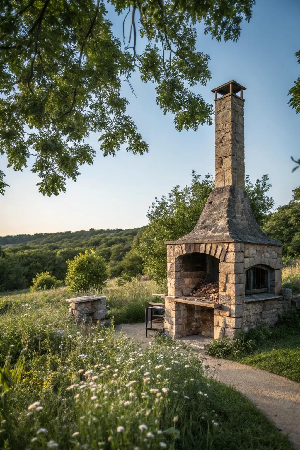 A stone chimney grill that combines style with functionality.